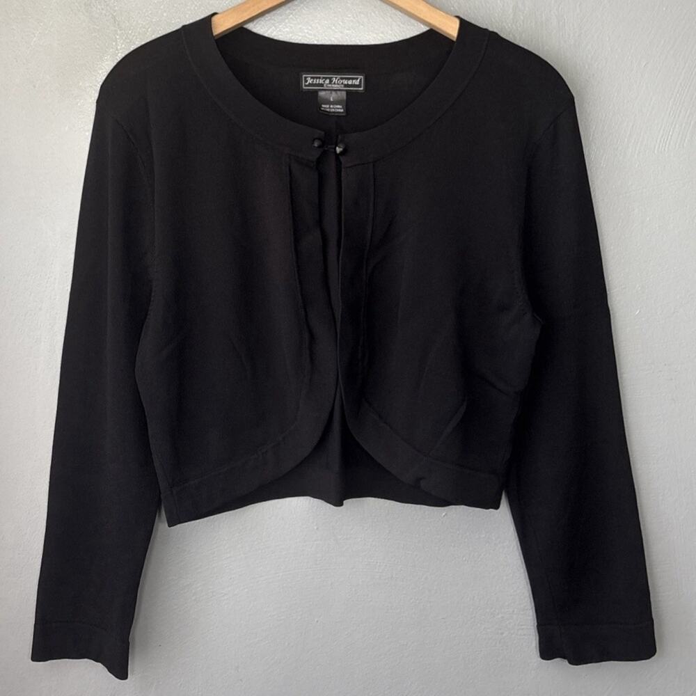 Jessica Howard Evenings Shrug Size Large Basic Cropped Black Bolero Cardigan